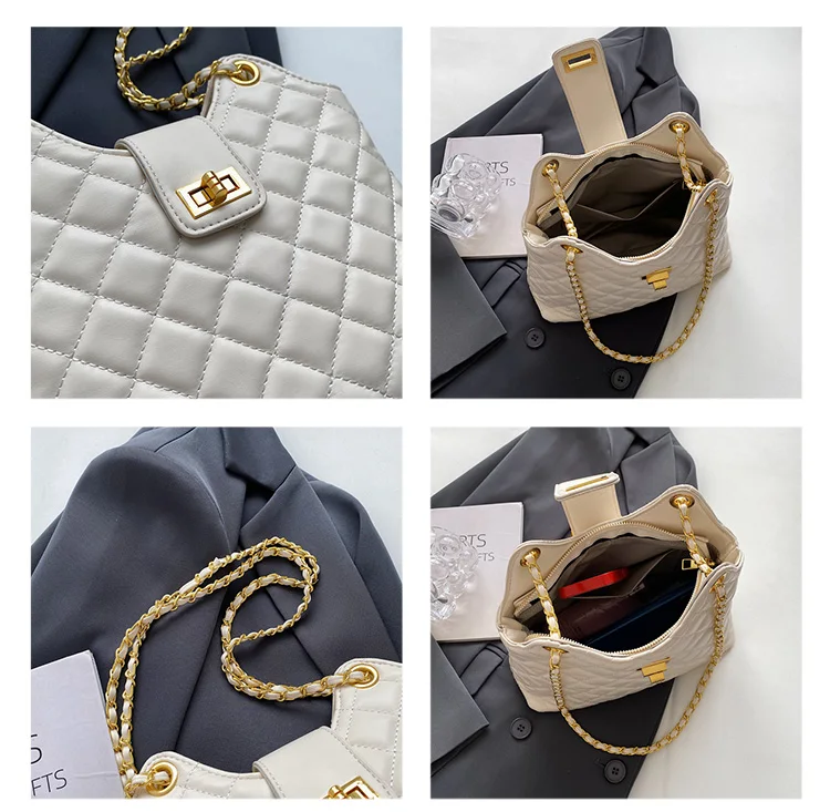 Luxury 2023 Chain Shoulder Bags Leather Handbag Single Lady Handbag for Girls Designer Lattice with Hasp Polyester for Women