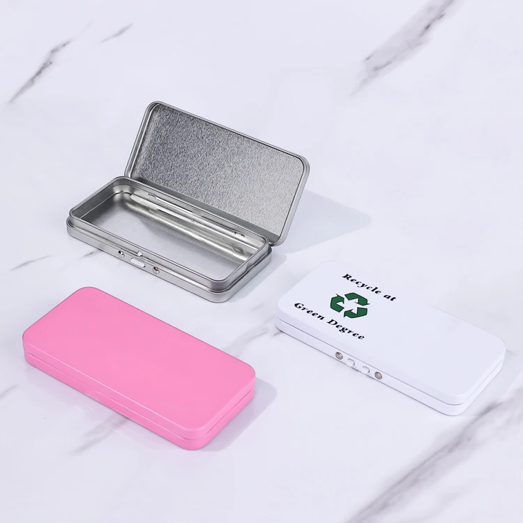 Matte White Black Small Pre-Rolling Two-Button Push Down Twist Open Button Child Resistant Tin Cases with Hinged Lids