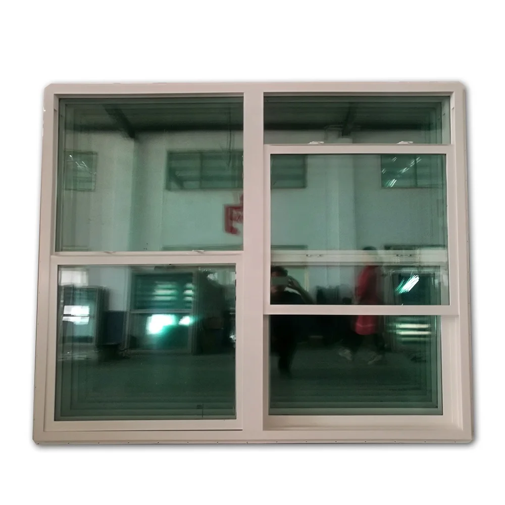 UPVC Hung Windows American Style PVC Hung Double Temper Glass Glaze Hurricane Windows
