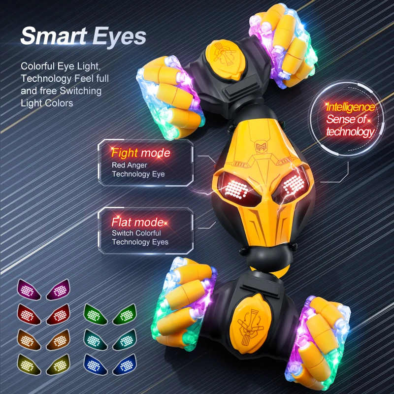 Radio Control Toy Light Glow Watch Gesture Sensing Stunt RC Twist Car Toys With Music Double Sided Remote Control Car For Kids