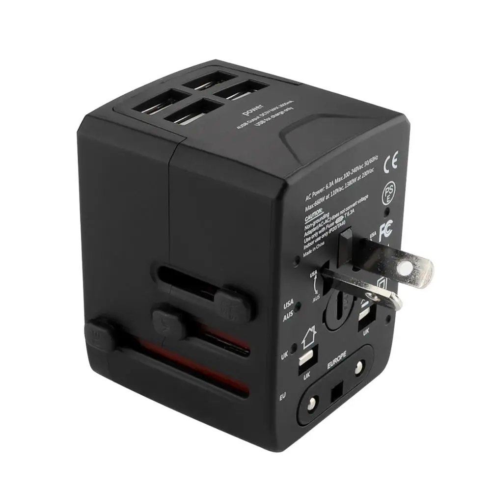 2019 Newest BS8546 UK USA AUS EU plug and 4 port usb fast travel power adapter