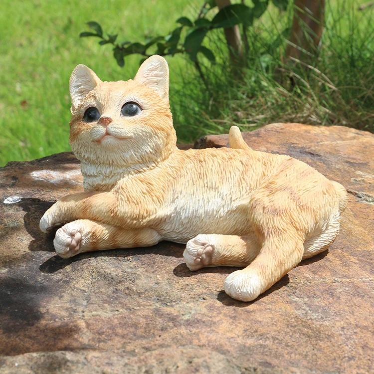 Custom realistic resin animal figurines lying outdoor cat garden decor, outdoor animal decor statue resin wild cat craft&