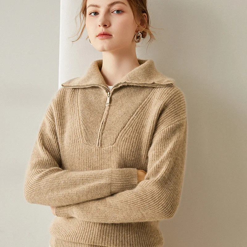 2023 New Design Designer Cashmere 100 % Women Solid Color Oversized Pullover Knitted Clothing Sweater