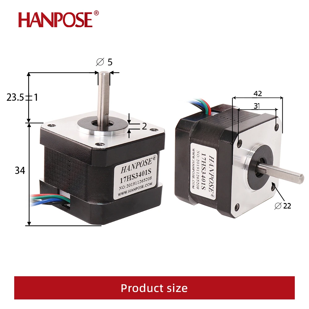 HANPOSE nema17 stepper motor 17HS3401S-1MD high torque 28N.cm 1.3A  for 3D printer accessories  Straight outlet 42 stepper motor