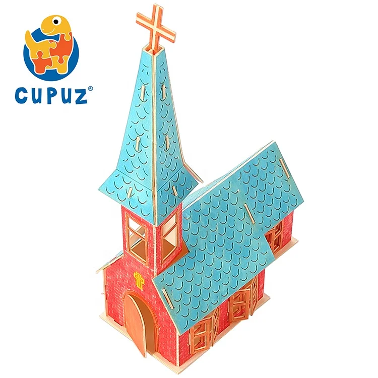 Wholesale handmade toy 3D paper craft puzzle building church DIY model coloring as you like