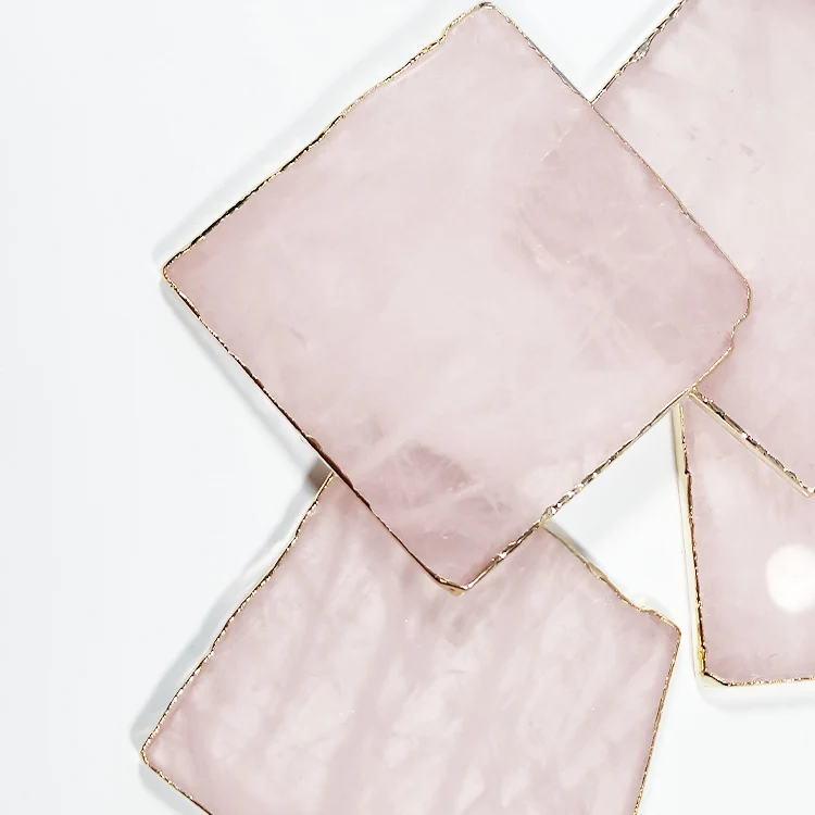 2024 Unique Kitchen Accessories Rose Quartz Slate Gemstone Crystal Coasters