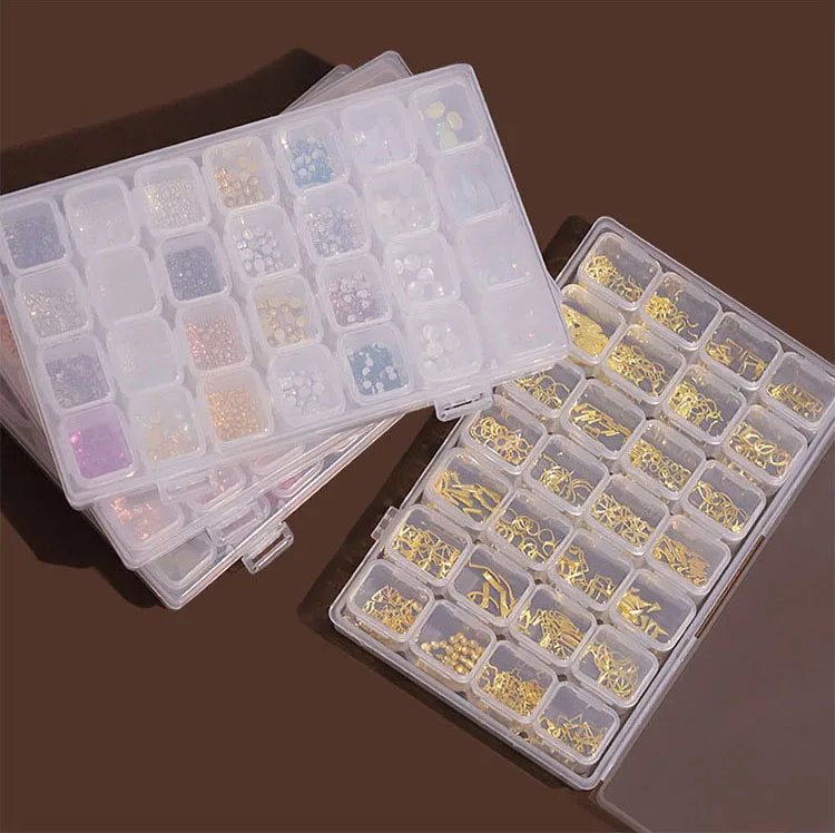 Mixed Set 28 grid Nail Jewelry Pearl Rivet Steel Ball Shell Rhinestones Stick Gold And Silver Foil Paper DIY Art Decoration