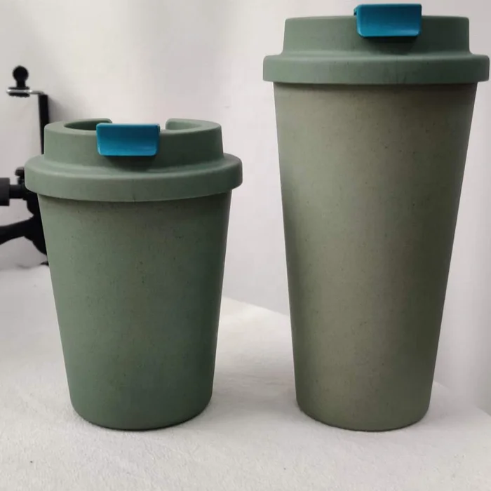 12 oz 14 oz PLA fashion buckle lid internal thread bamboo fiber tumbler portable leakproof with silicone rim microwave safe