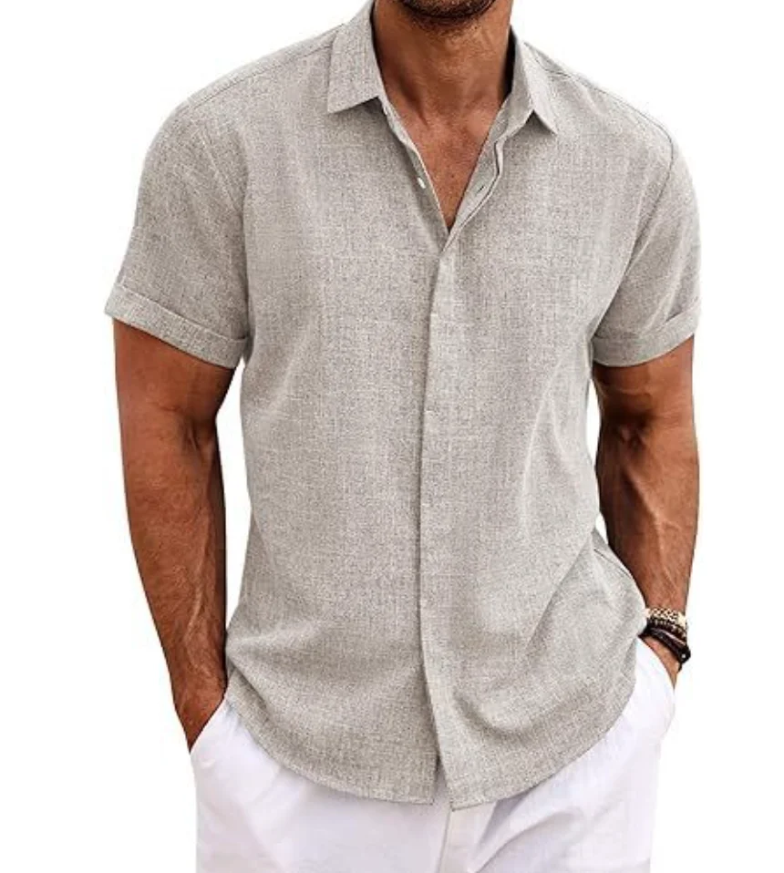 Best Selling Cotton Men Shirts Stylish Short Sleeve Made Of 100% Cotton With Linen Feel And Breathable Design