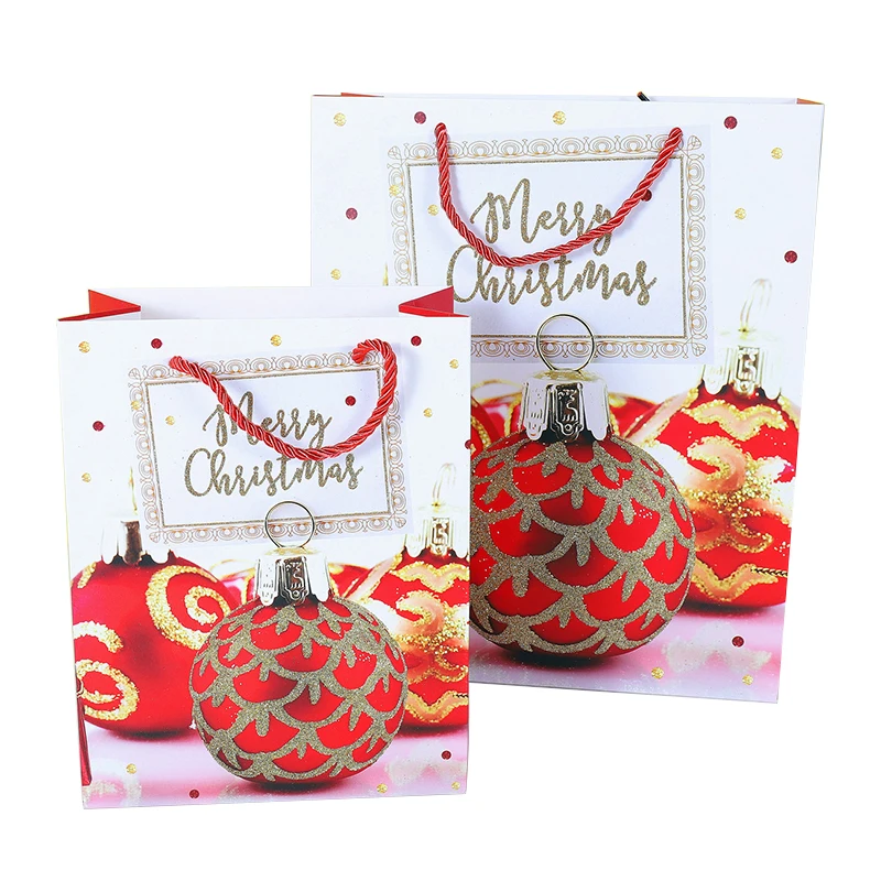Kairui Gift Is Twinkling White Cardboard Merry Christmas Paper Packing Bag For Shopping Perfume