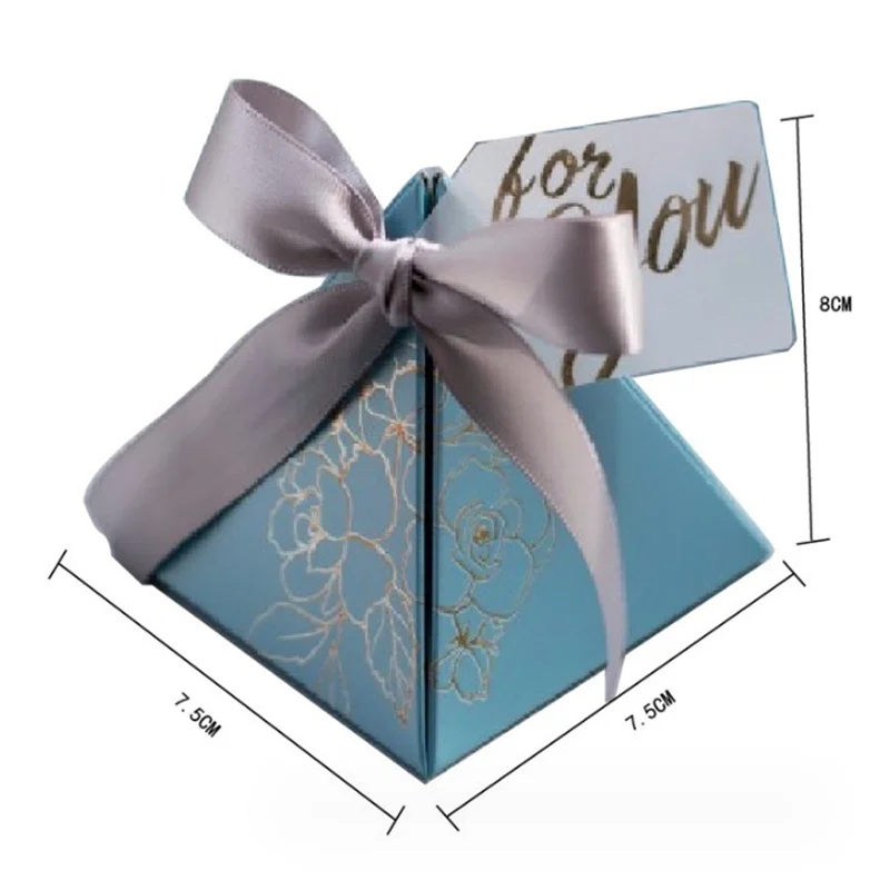 Manufacturer Candy Box Chocolate Packing Boxes Triangle Party With Polyester Ribbon Shredded Paper For Gift Box