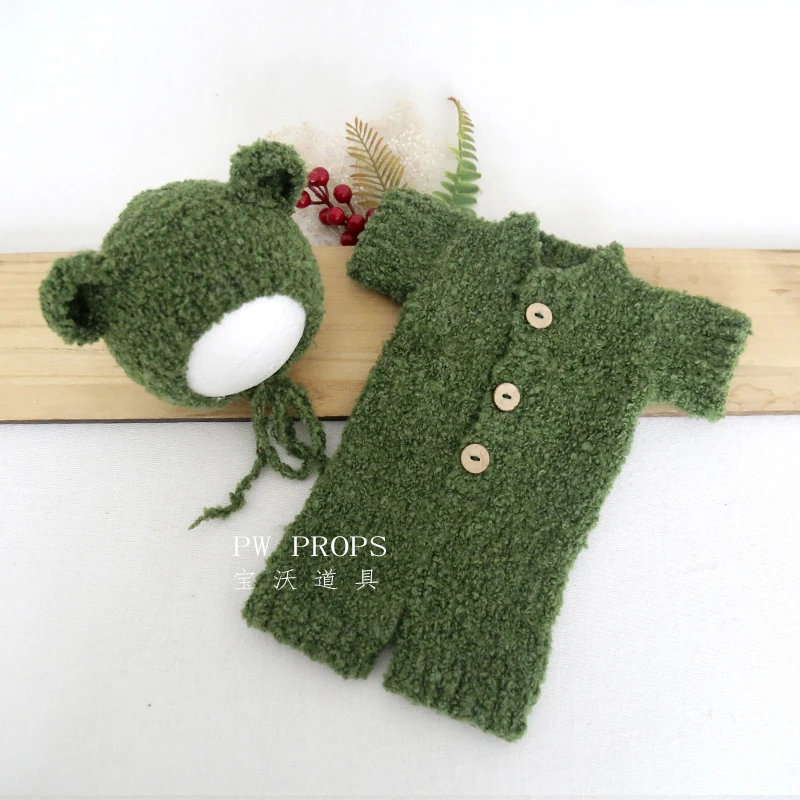 Knitted Newborn Baby Girl Teddy Bear Romper Outfit Vintage Clothes Dress Photography Props Baby Photo Props Clothes