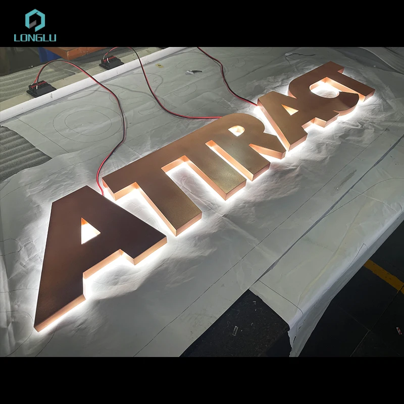 Custom 3D Metal Cutting Stainless Steel Gold Color Led Backlit Alphabet Letter Sign
