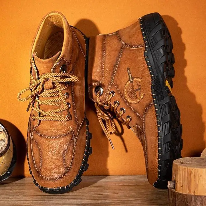 
Men Hand Stitching Outdoor Work Style Microfiber Leather Boots 