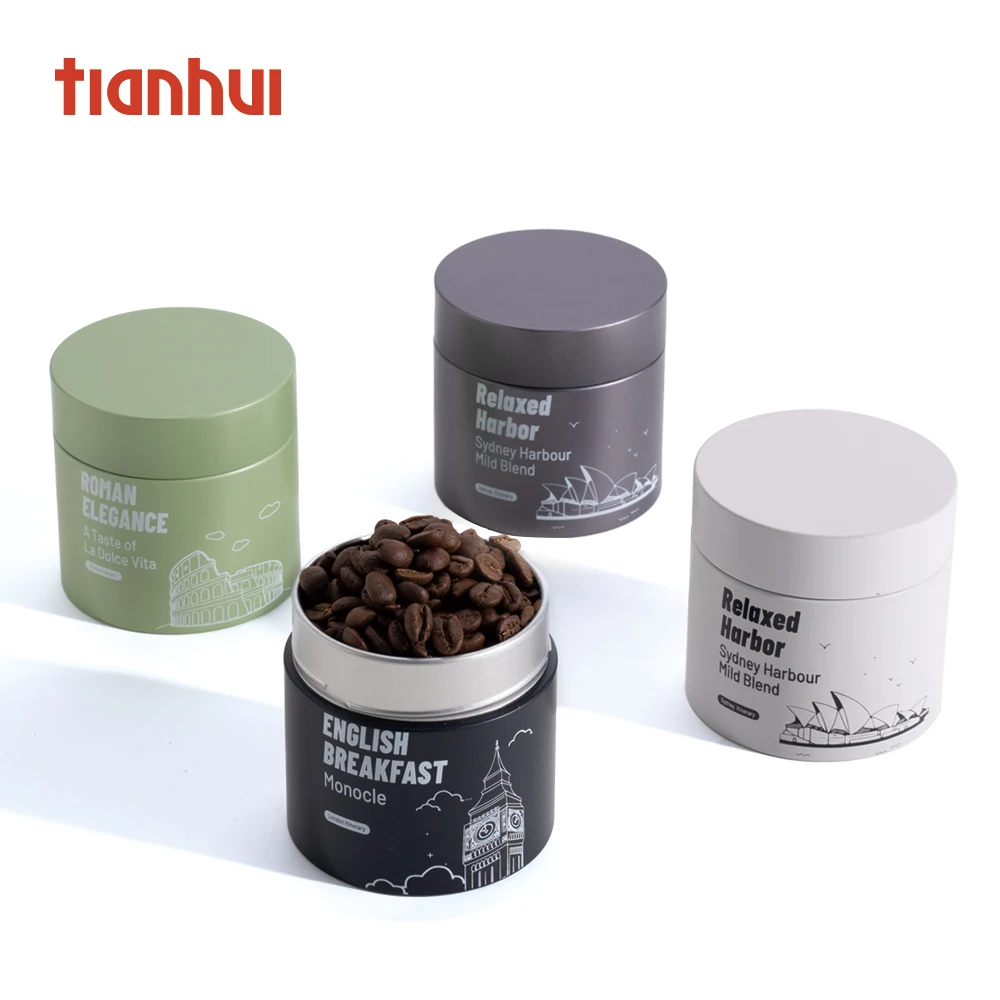 Tianhui Empty Small Round Metal Canister Matcha Powder Spice Cans Coffee Tin Can With Lid