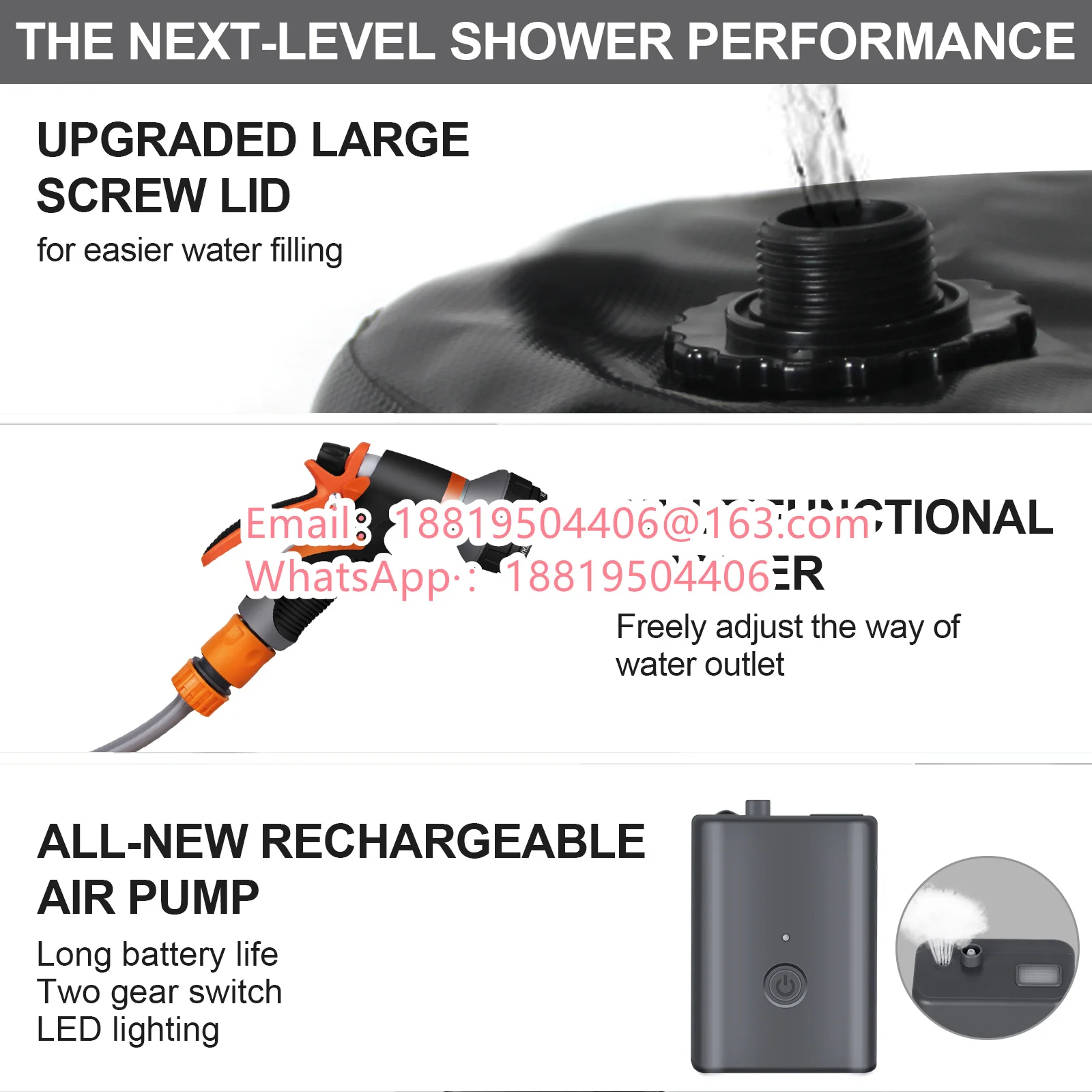 In Stock hot custom 20L portable camping shower 5 gallons heating pipe bag solar water heater outdoor Other camping gear