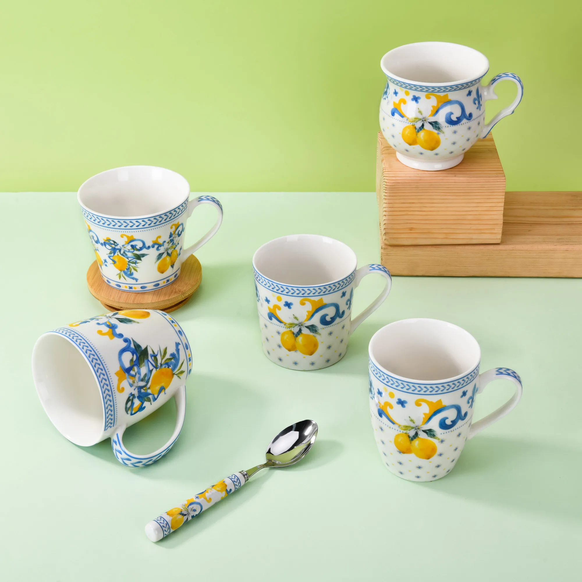 Steak Salad Fruit Food Dessert Creative Home Kitchen Gift Bowl Cup Mug Tableware Lemon Decal Ceramic Plate Dinnerware Dishes Set