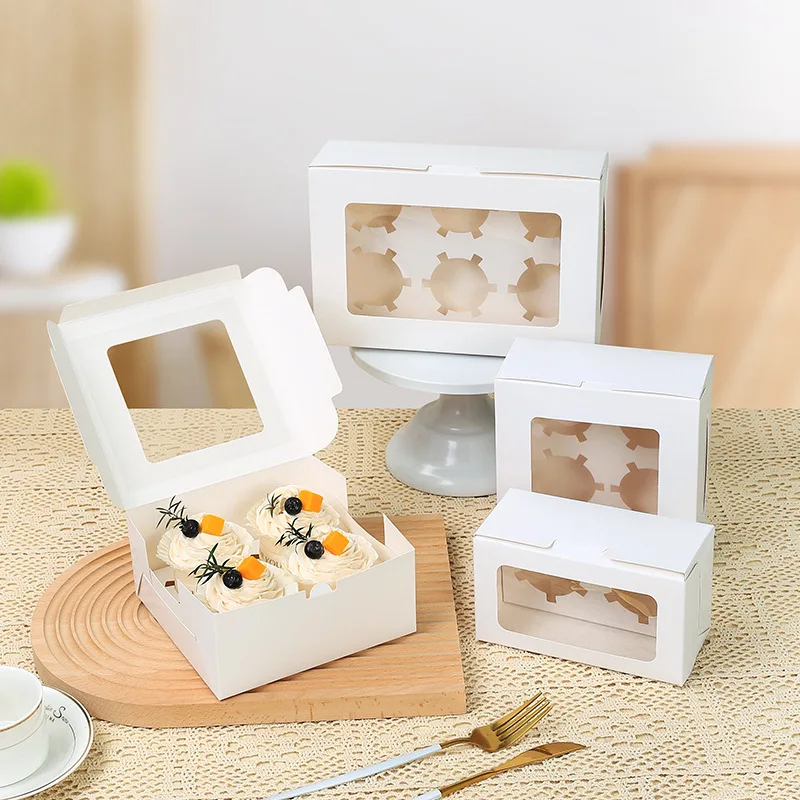 Wholesale Factory Food Grade 1 2 4 6 12 Holes Cupcake Box custom logo Cake Cup Bread Packaging Boxes 12 with PVC window
