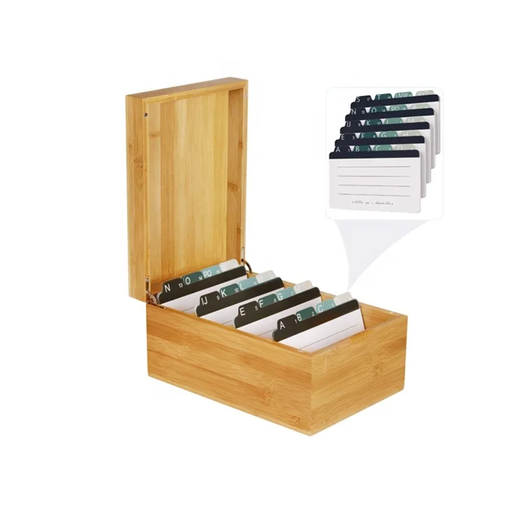 Bamboo Business Card Holder Index Cards Organizer Box Desktop Card