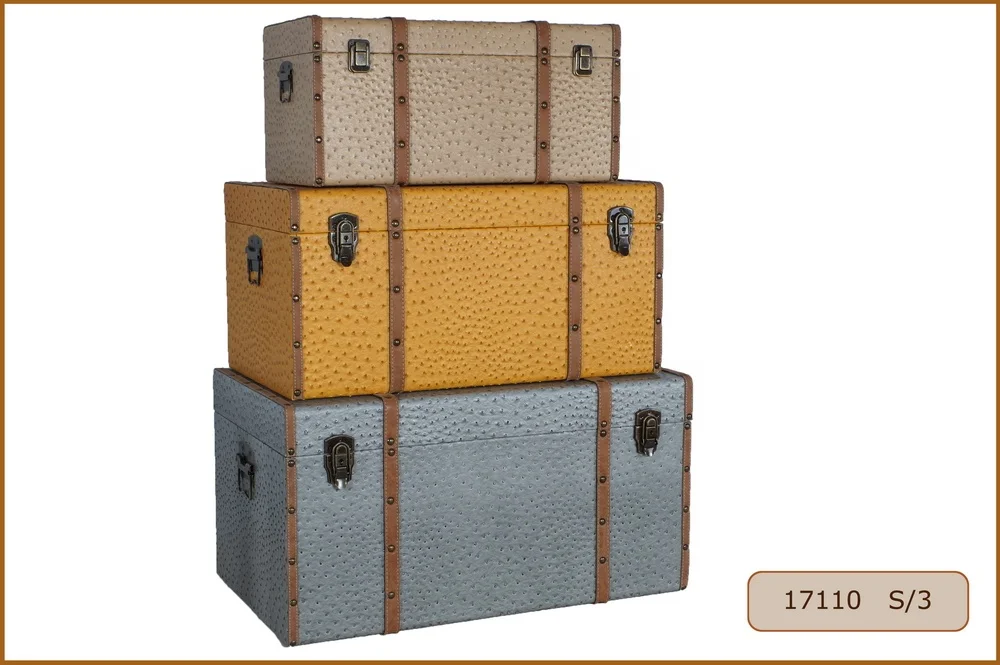 Vintage Wooden Trunks Storage Chests Boxes Sets with PU Leather Surface for Home Decoration