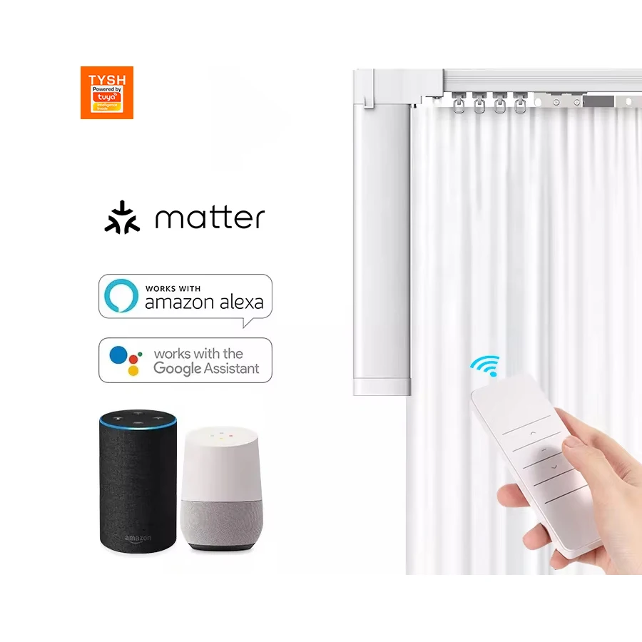 TYSH Matter Smart Home Wifi Electric Curtain Motor Automatic Motorized Curtain With Track Smart Wifi Curtain Motor