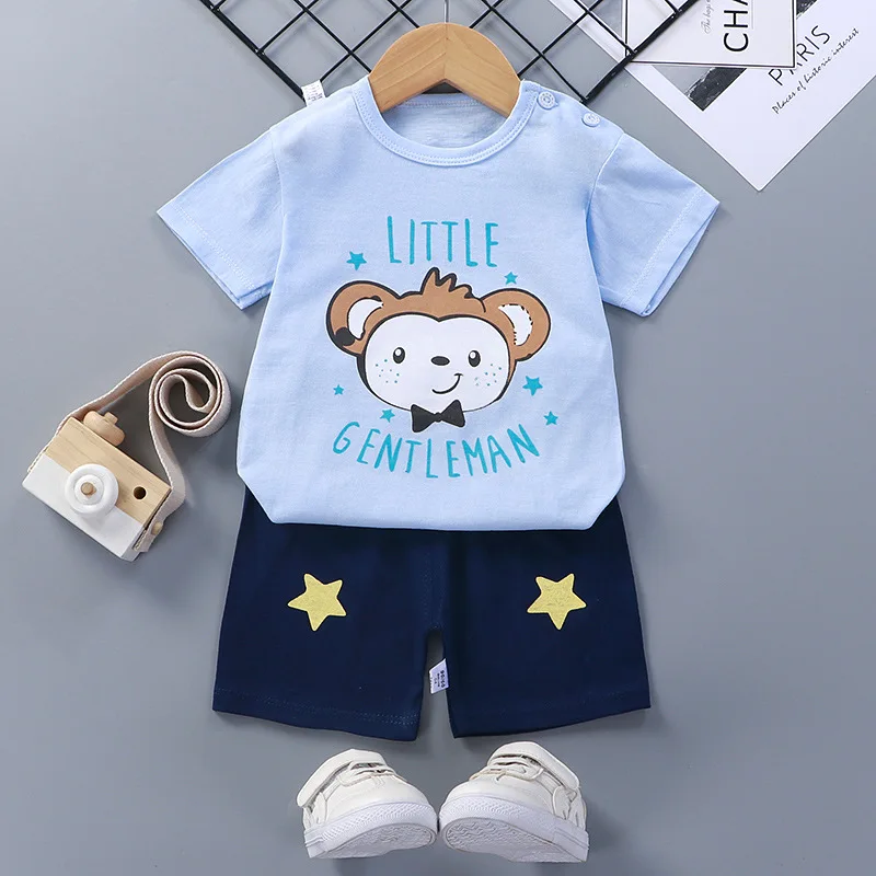 Hangzhou Poly 100% Cotton Short Sleeve Sweat Suit Sport Children 2pcs Baby Boys Clothing Sets