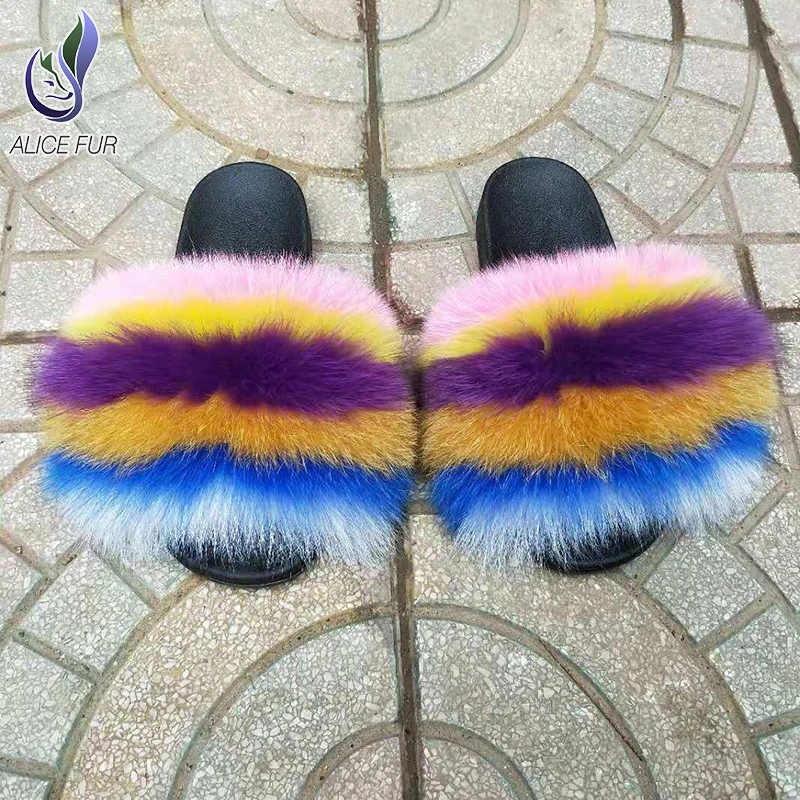  Оптовая продажа шлепанцы из меха енота ALICEFUR цветные