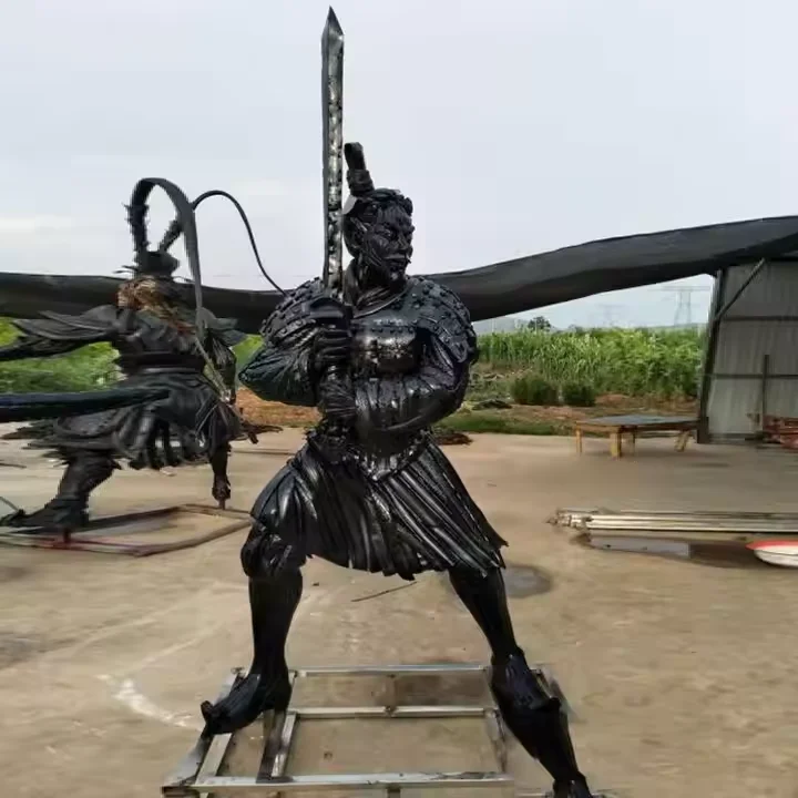 Custom high quality china style outdoor decorative antique life size bronze warrior statue
