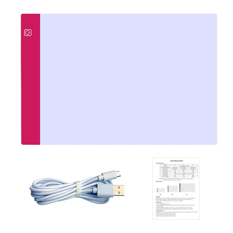 Rose Red A4 LED Light Pad Diy Diamond Painting Professional Drawing Board Adjustable Brightness Evening Dot Drill Accessories