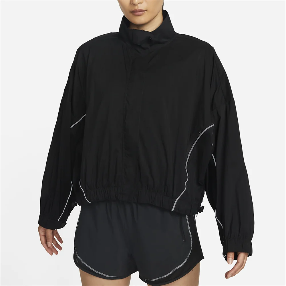 Fashion Streetwear Black Long Sleeve Outfit Windbreaker Two Piece Women Reflective Piping Tracksuit Short Set