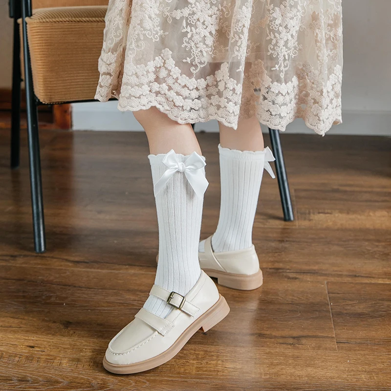 
Baby Girls Knee High Socks Kids Girls Princess Sock White Pink red black Knee Sock with bow 