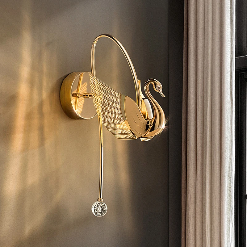 Home decorative luxury wall lamp indoor swan shape modern wall lamp Golden Plated sconce wall light