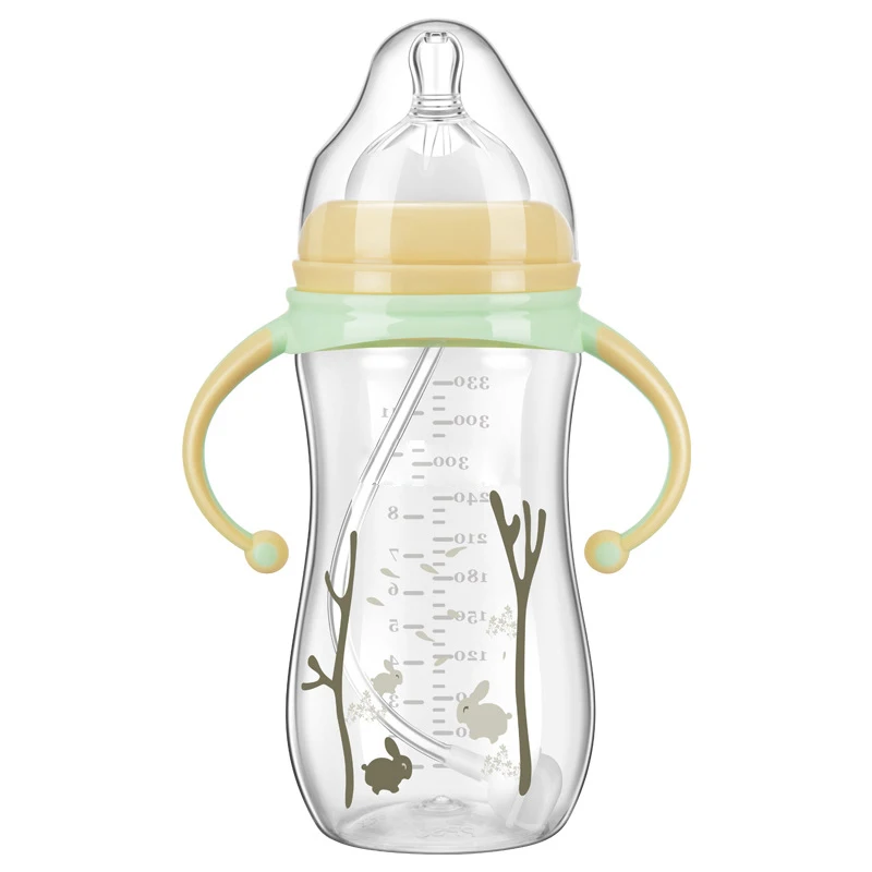 270 330ml Wide Mouth Smooth Flow Anti-Colic PP Plastic Baby Milk Feeding Bottles with Handle
