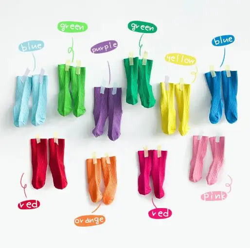 Kids Bright Colors Combed Cotton Socks Boys Girls Mid-calf Sport Socks Quarter Size Dress Socks