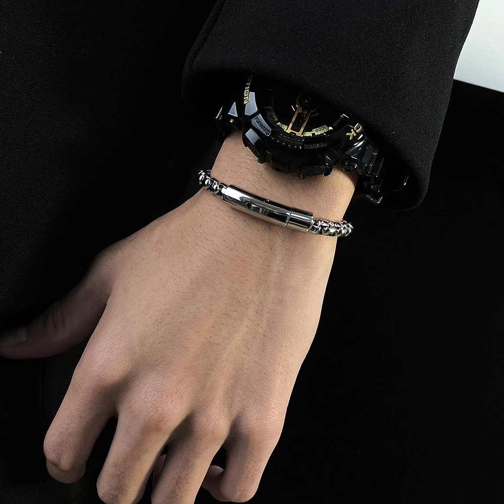 High Quality Square Pearl Bracelet Stainless Steel Mens Chain Silver Gold Black Bangle Bracelet For Gift