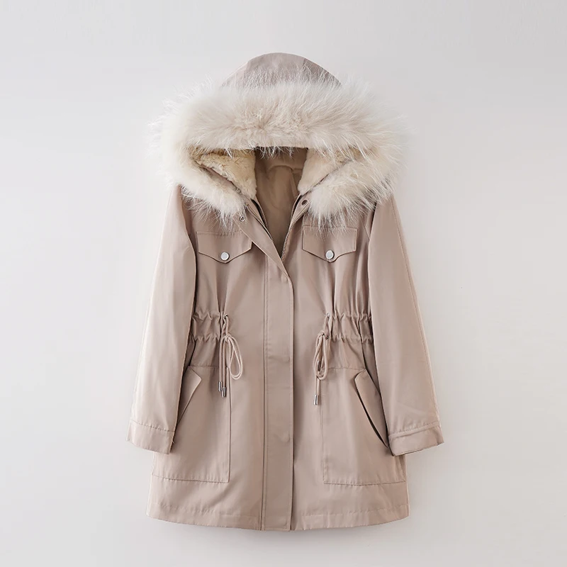 Женское меховое пальто с капюшоном, парка большого размера со съемным натуральным мехом енота на капюшоне, зимняя куртка