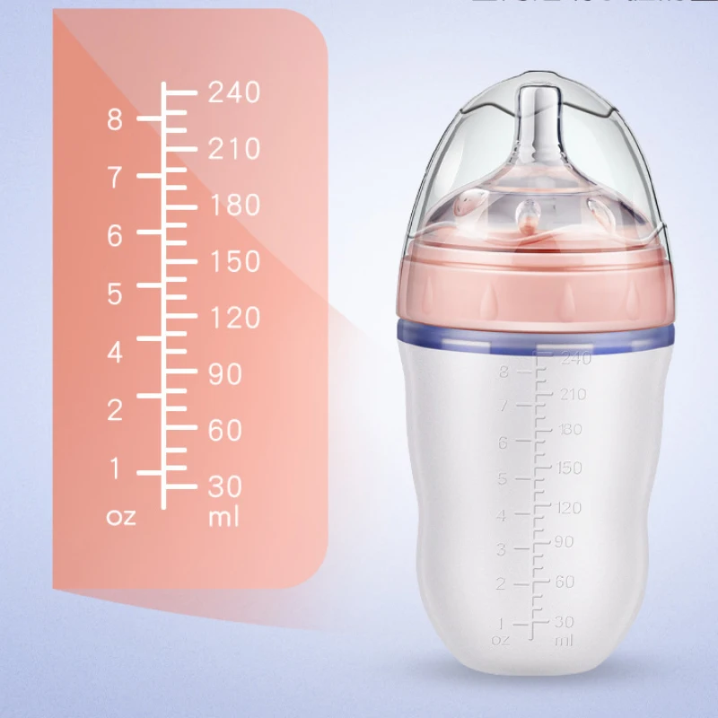 New Design factory direct sale milk water bottle BPA free newborn silicone baby feeding bottle
