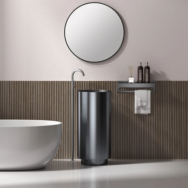 Wholesale Luxury Floor Standing Stainless Steel rose gold round hand wash basin sink with pedestal Hotel bathroom sinks