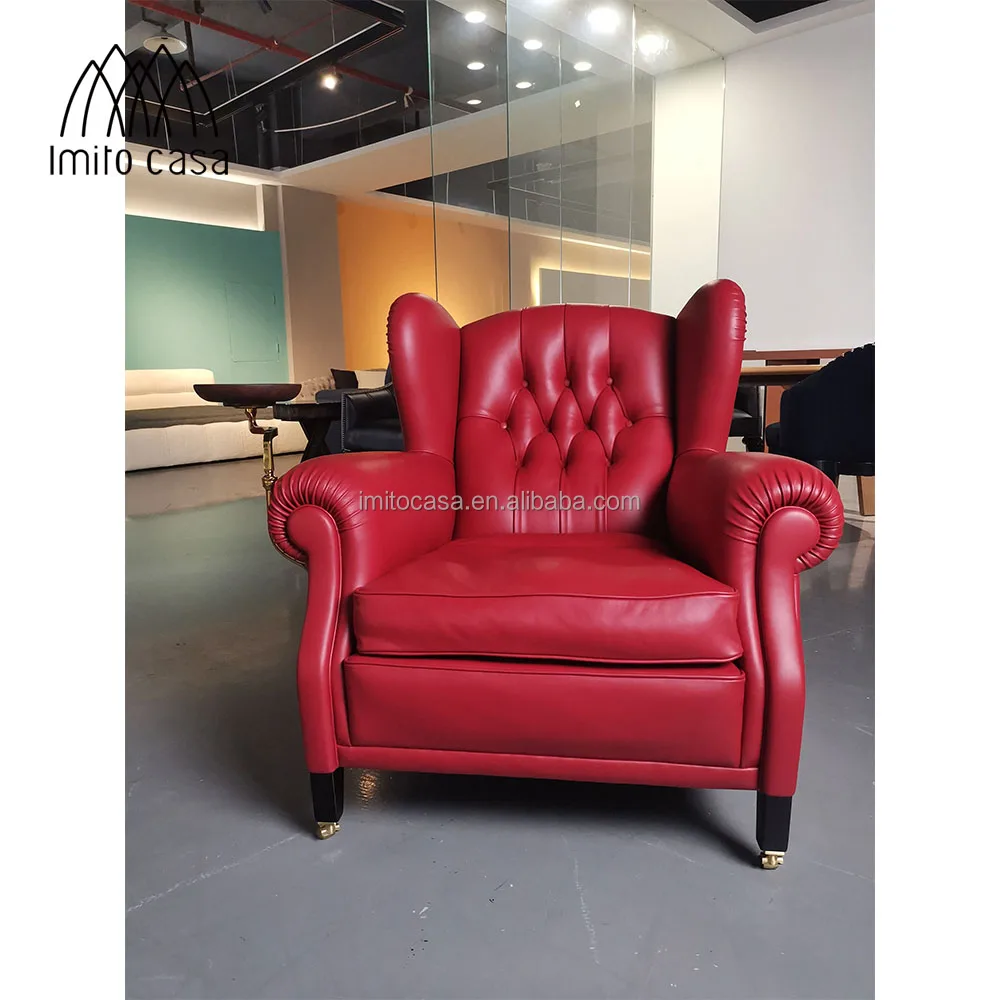 IMITO Italian 1919 Duke Armchair Chair Hotel & Restaurant Classic Bergere Model Chairs Retro Quality Wooden Red Leather Armchair