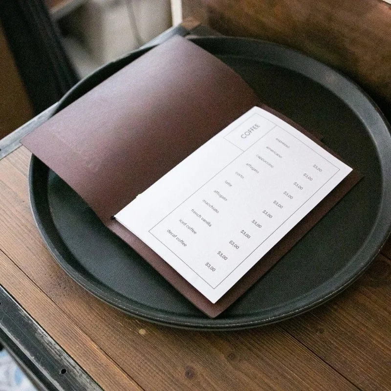Hotel Coffee Bar Dark Brown menu book restaurant Thick  leather menu covers folder a4 leather  with Elastic Band