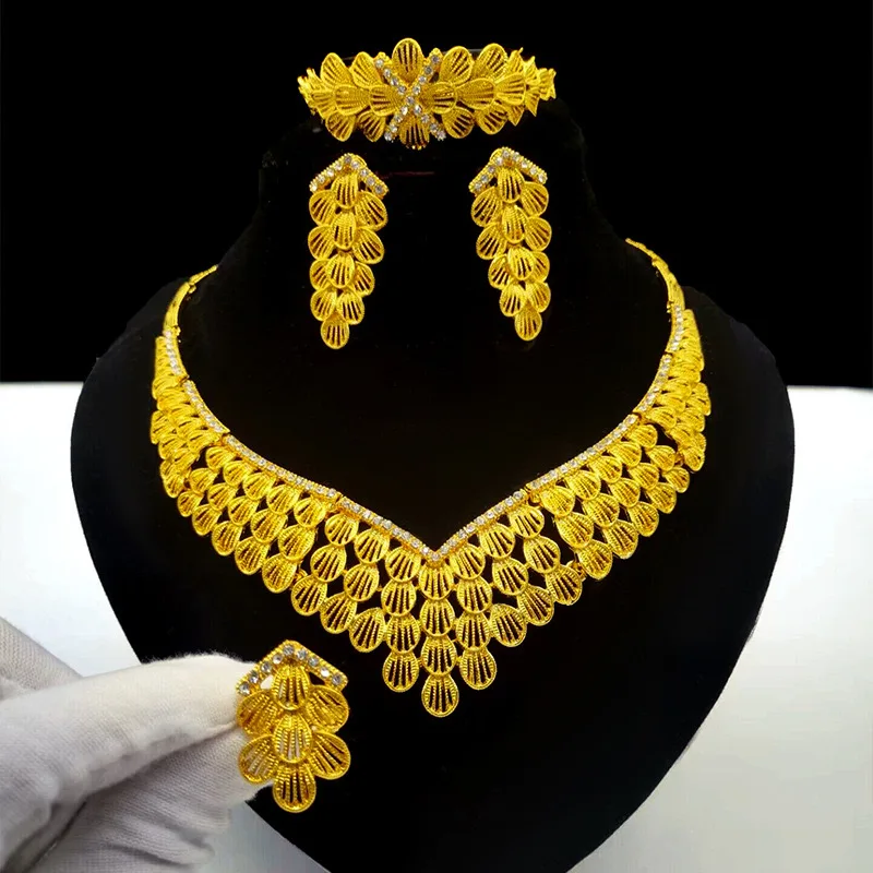 2024 new dubai soild wholesale bangles bridal wedding 24k fakes gold plated earrings bracelet rings india jewelry set for women