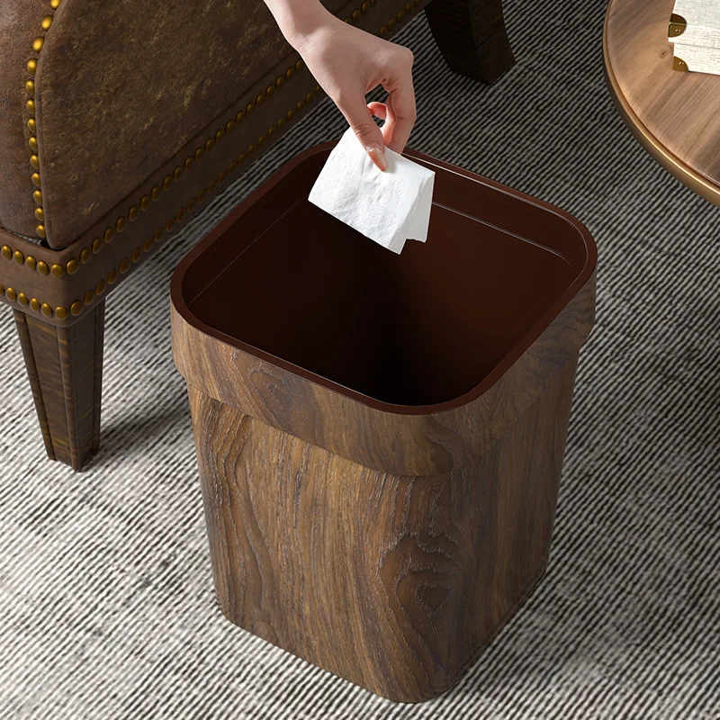 Vintage trash can Wooden small square garbage basket for bathroom bedroom kitchen Home office