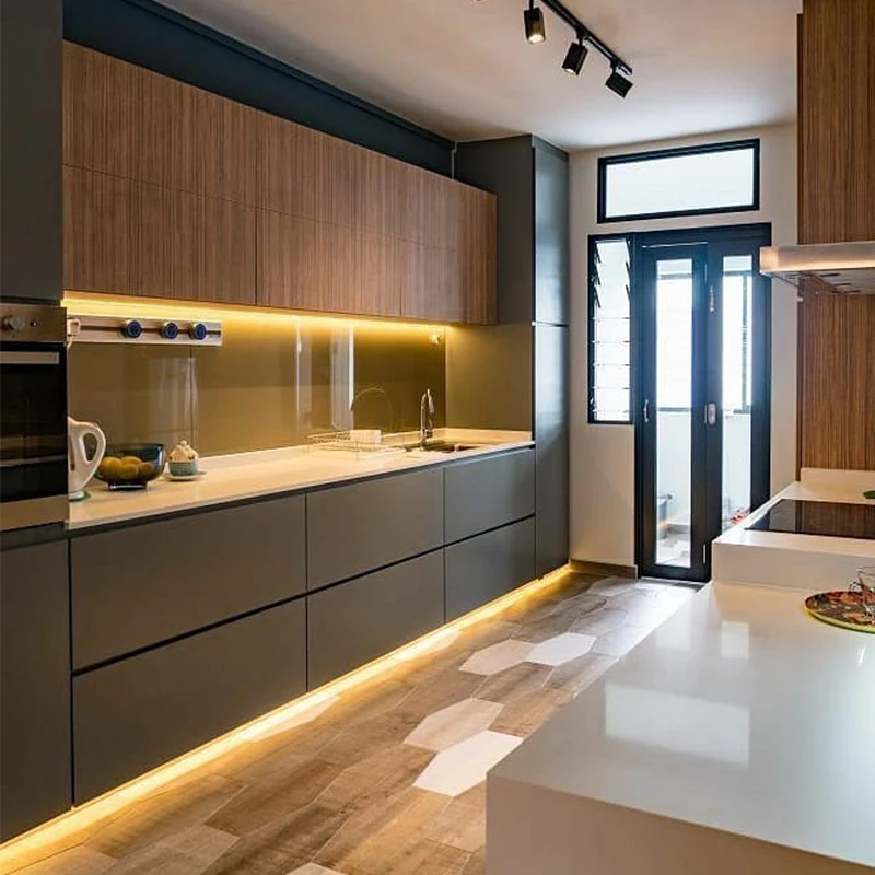 Melamine Board Sink Base Cabinet Simple Kitchen Idea Design Custom Make High Gloss Modern UV Lacquer Kitchen Cabinet For Villa