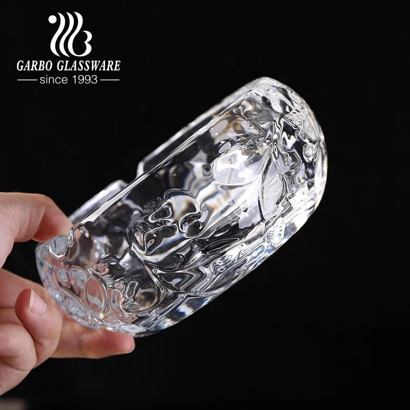 Cigar ashtray 55mm clear new style glass ashtray transparent embossed glass  for indoor outdoor office home stock