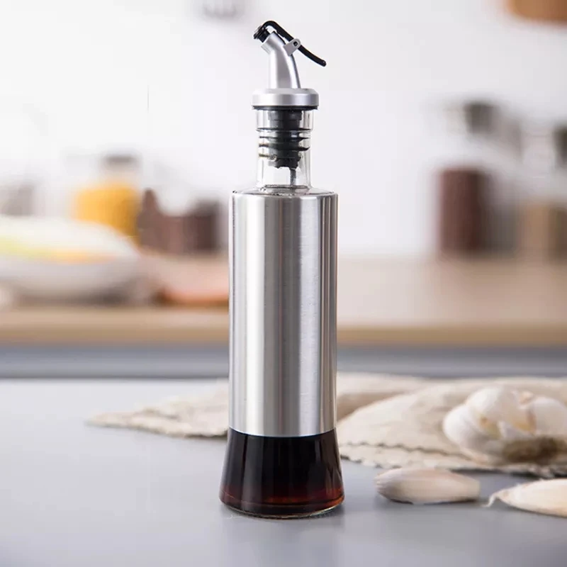 Factory Direct Glass Oil Dispenser Olive Bottle Stainless Steel Leak-Proof Soy Sauce Vinegar Cruet Storage Dispenser