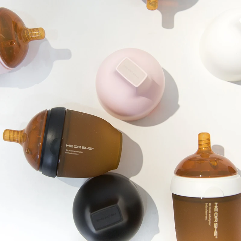 HEORSHE 240ml 160ml wide neck new design baby newborn bottle feeding bottle food grade BPA free silicone bottle for wholesale