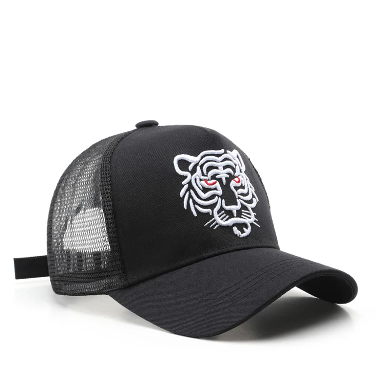 Bulk Sales Adjustable Strapback Animal Embroidered Tiger Hat Trucker Mesh Cap For Sports
