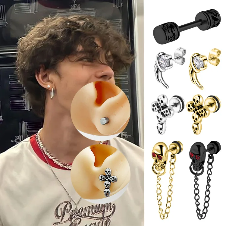 Fashion Jewelry Earrings Chain Pendant Earrings Halloween Skull Stainless Steel Earrings