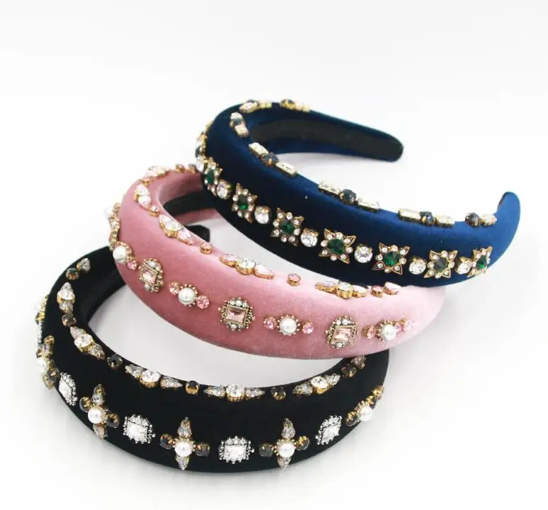 wholesale handmade luxury baroque crystal headband gorgeous pearl embellished padded headband for women wild hair accessories