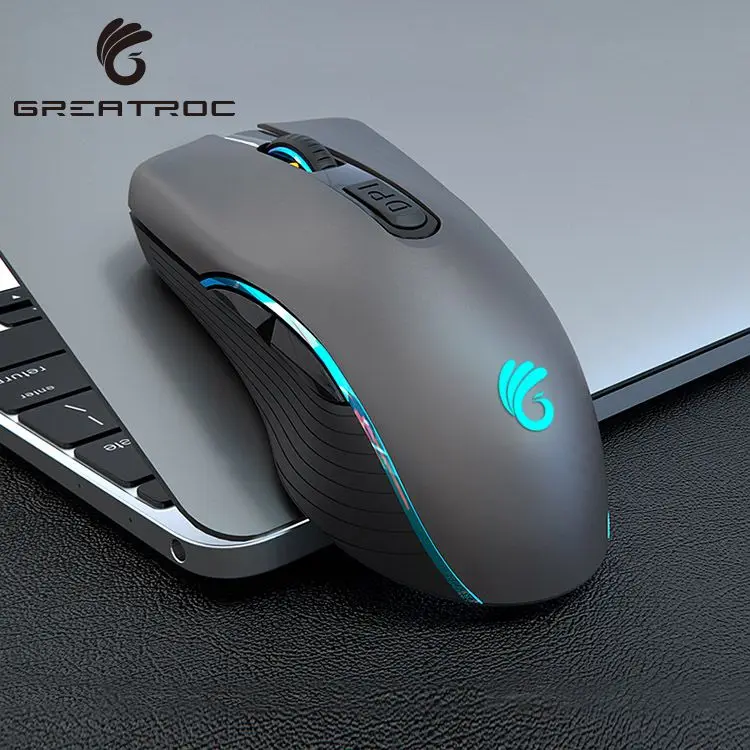 Great Roc custom logo 6 button 1000/1600/2400 DPI lightweight ergonomic mouse gaming backlit 2.4G wireless computer mouse gamer